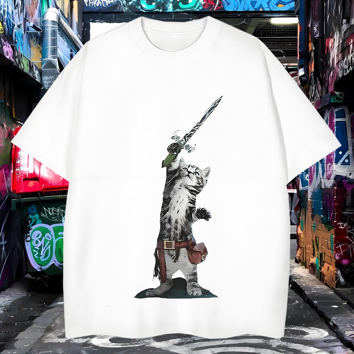 Designer T shirt 230g Pure Cotton cat Hip Hop Street Tees Shirts Breathable Short Sleeve Soft Tshirt for Man Woman Custom Printed