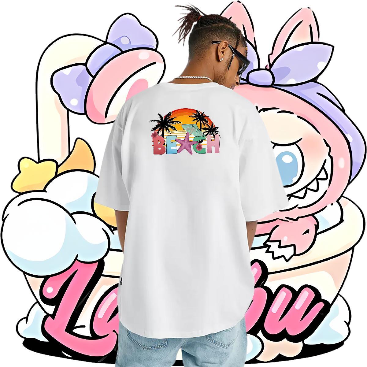 Fashion T-Shirts 230g 100% Cotton sun High Street Hip Hop Tshirts Pure Cotton Wholesale Men Tees Custom Print Oversized