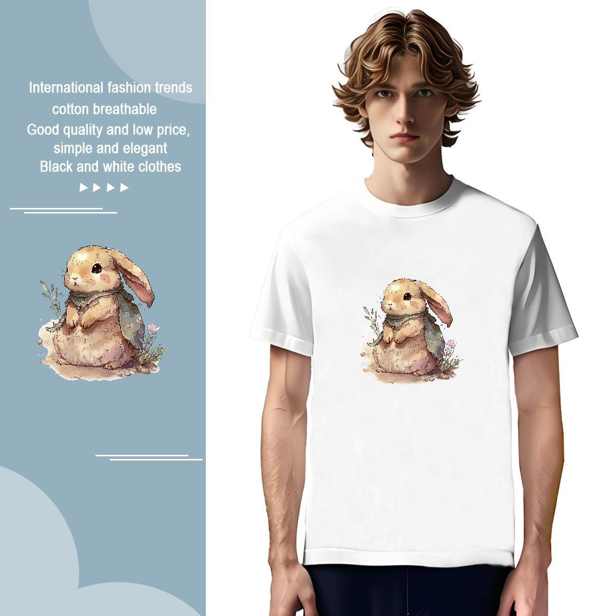 Free Shipping Men Tees 230g Cotton rabbit T Shirt For Man Outdoor Breathable Crew Neck Anime DIY Tops Shirt