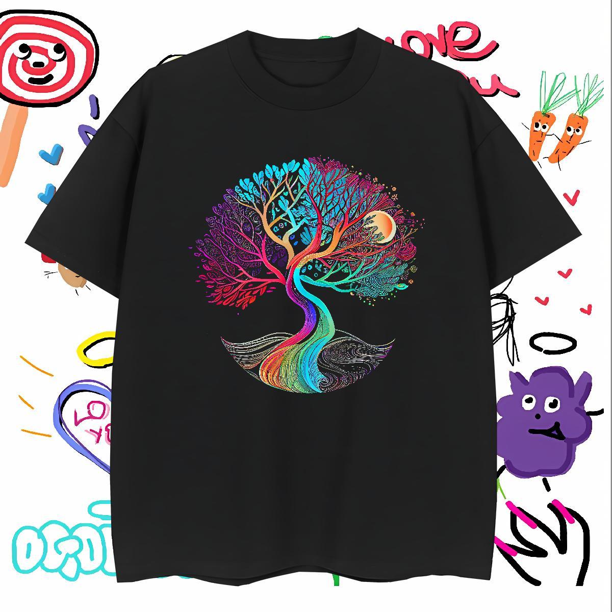 Men T Shirts 100% Cotton 230g tree Spring Summer Round Neck Short Sleeve Plus Size Cartoon Mens Tshirts 2024 DIY Cool Design Tees