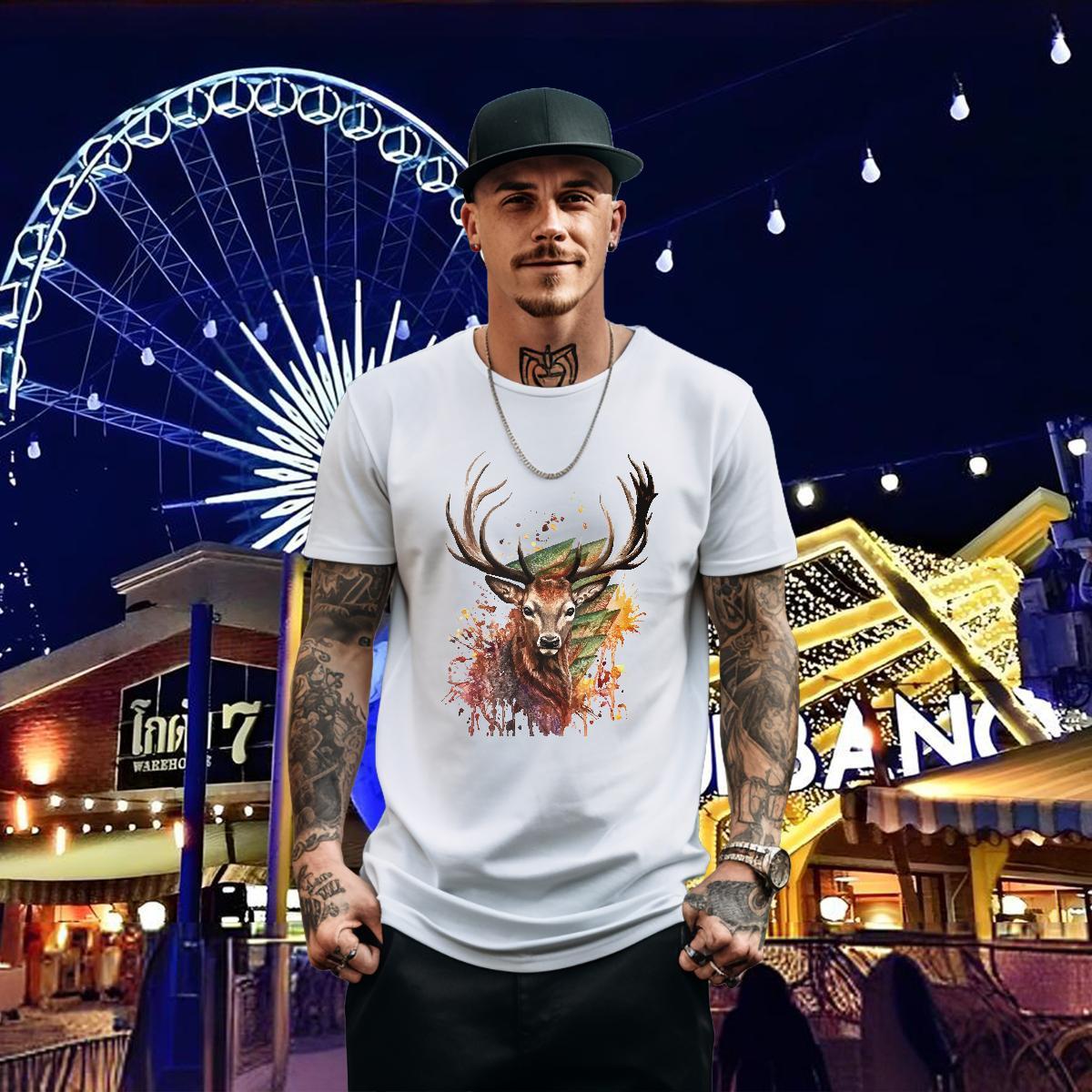 Brand T shirt 230g Cotton Deer Hip Hop Tee Shirt Short Sleeve O-Neck Comfortable Tshirts Anime