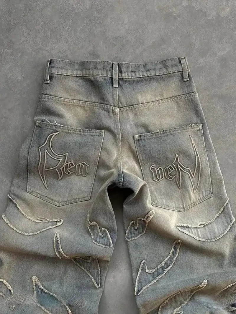 American Fashion Loose Jeans For men and women With Holes Y2K High Street Harajuku High Waist Wide Leg Denim Trousers 240806
