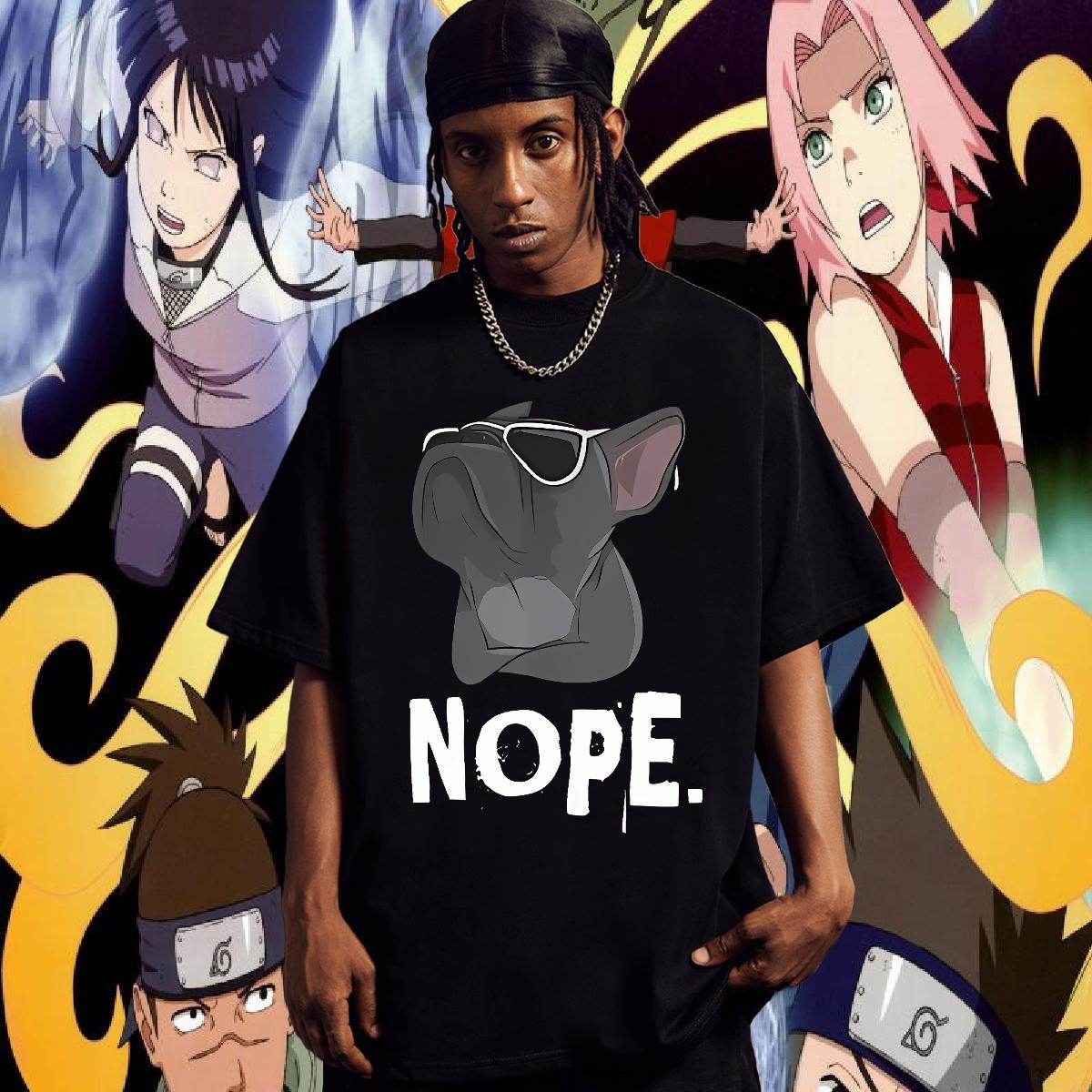 Classic Casual Mens T Shirts 100% Cotton 230g Anime Printing Street Tops Tees Breathable Crew Neck Popular Men Tops Tees Black Oversized