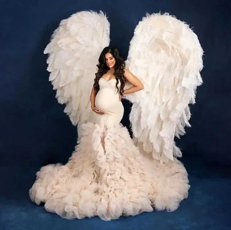 Maternity Dresses Fluffy Mermaid Tulle Maternity Dress Custom Made Strapless Ruffles Side Slit Bridal Long Pregnancy Gowns Photo ShootY240806 H250211