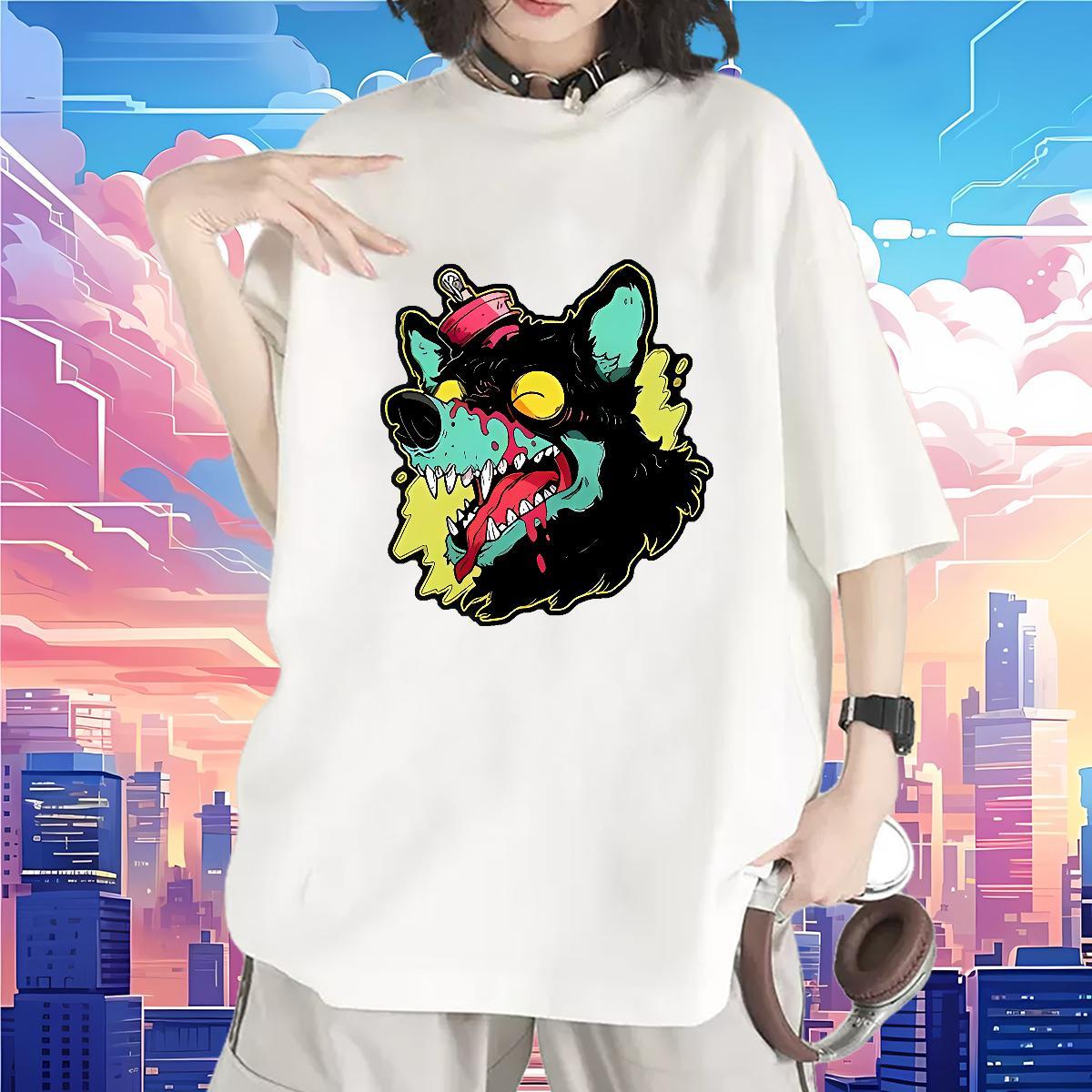 Free Shipping T-Shirts Round Neck Short Sleeve Tshirt for Man Woman Anime Oversized wolf High Street Hip Hop 230g 100% Cotton Designer Top Tees