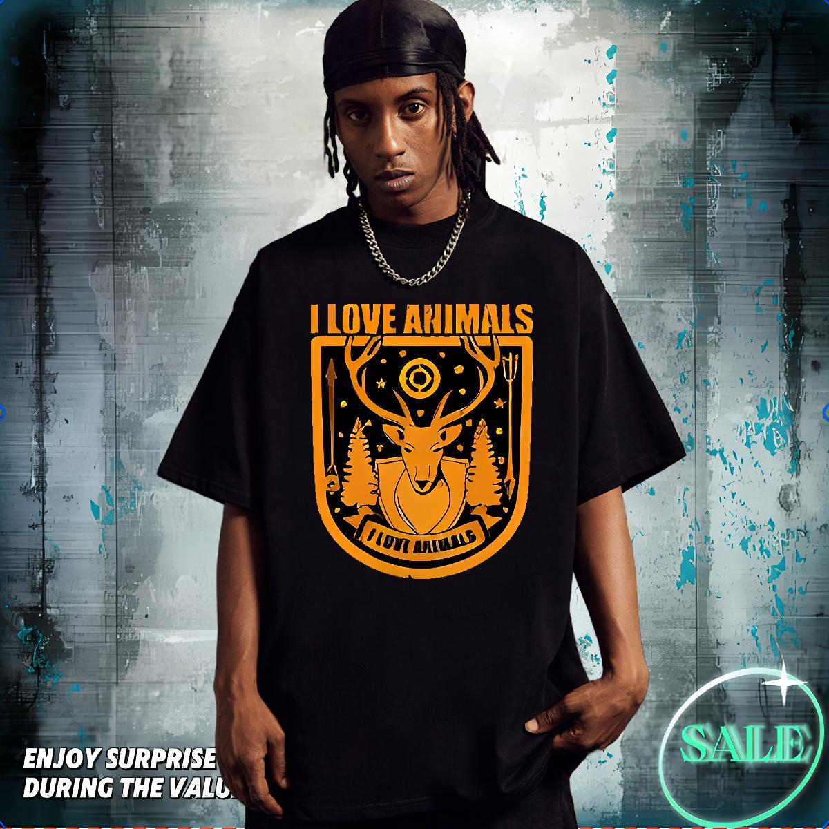 T Shirt For Man 100% Cotton 230g Deer Beach Breathable Crew Neck DIY Printed Mens Tshirts Stylist Loose Fit Polos