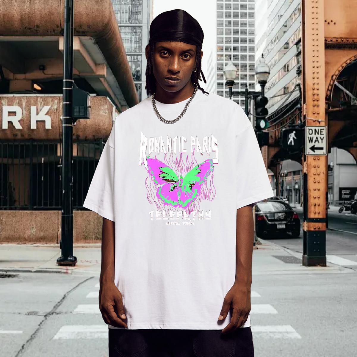 T Shirts Men 100% Cotton 230g Butterfly Hip Hop Crew Neck Custom Print Plus Size Tshirt for Man Woman Casual New Classic Tops