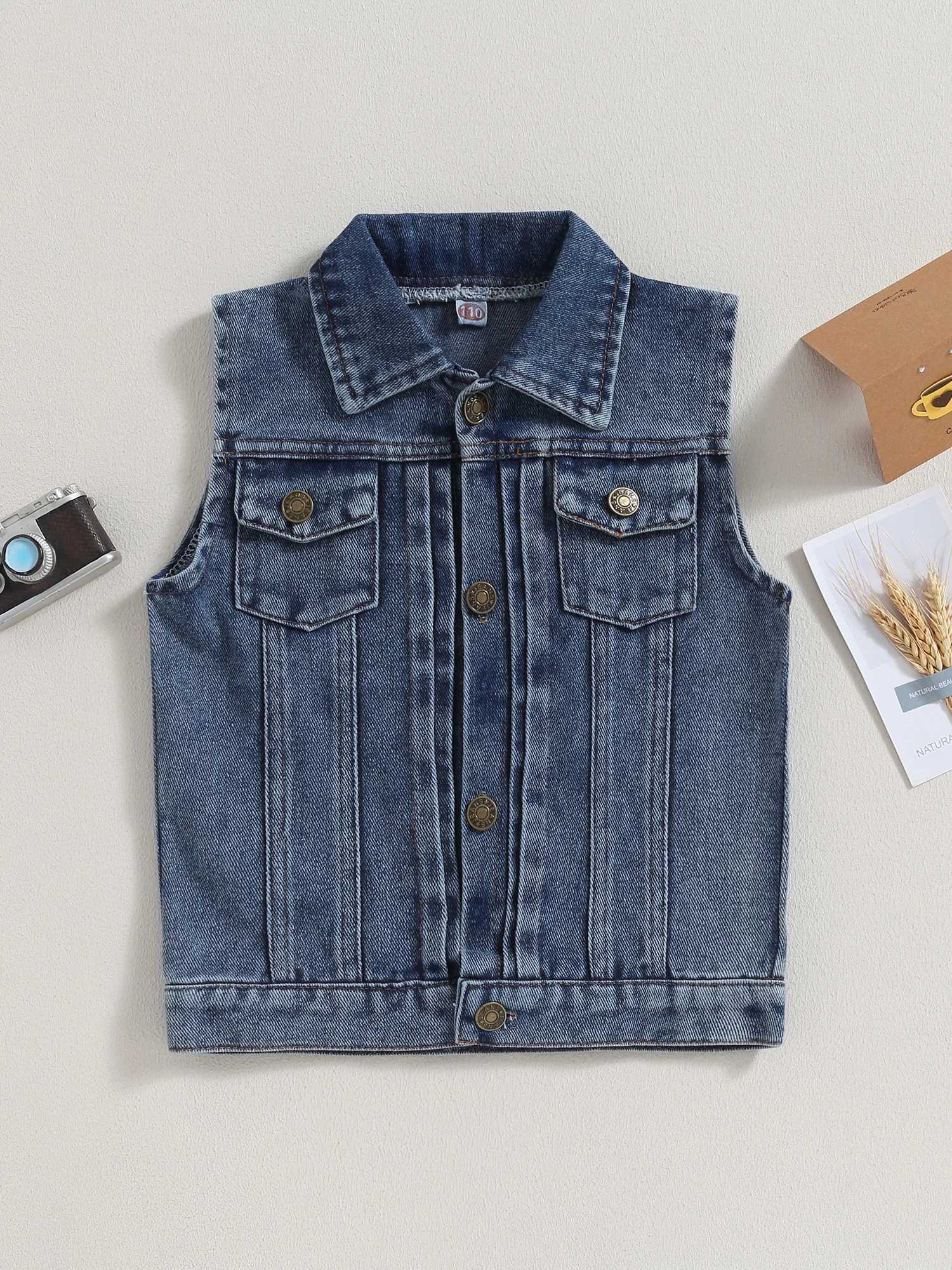 Retro denim jacket for children boys and girls sleeveless denim vest for children aged 2 4 6 and 8W240724