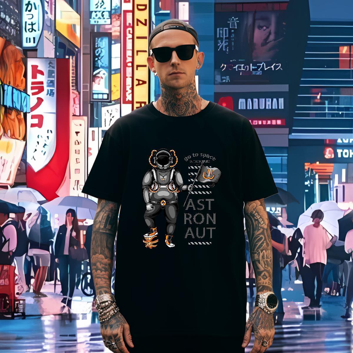 T Shirt For Man 100% Cotton 230g universe Home Outdoor Breathable Crew Neck Oversized 4XL Men Tops Tees Fashion High Quality Tee Shirt