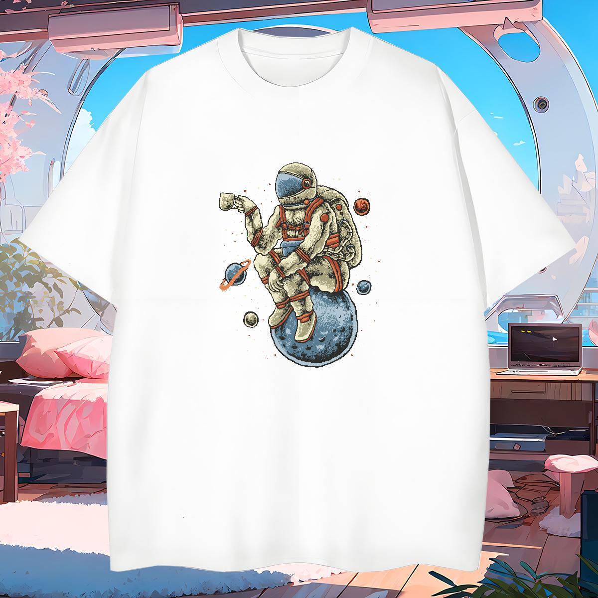 Mens T Shirts 230g Cotton universe Casual Beach Crew Neck Breathable Custom Printed Tshirt for Man Woman 2024 Comfortable Wear