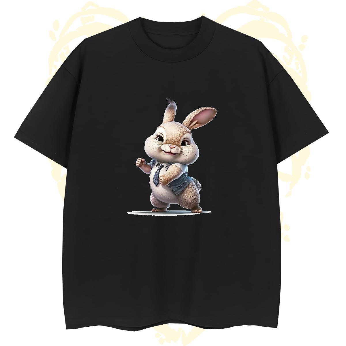 Soft Men Tshirts 230g Pure Cotton rabbit Man T Shirts High Street Hip Hop Breathable Crew Neck Skull 2024 Polos