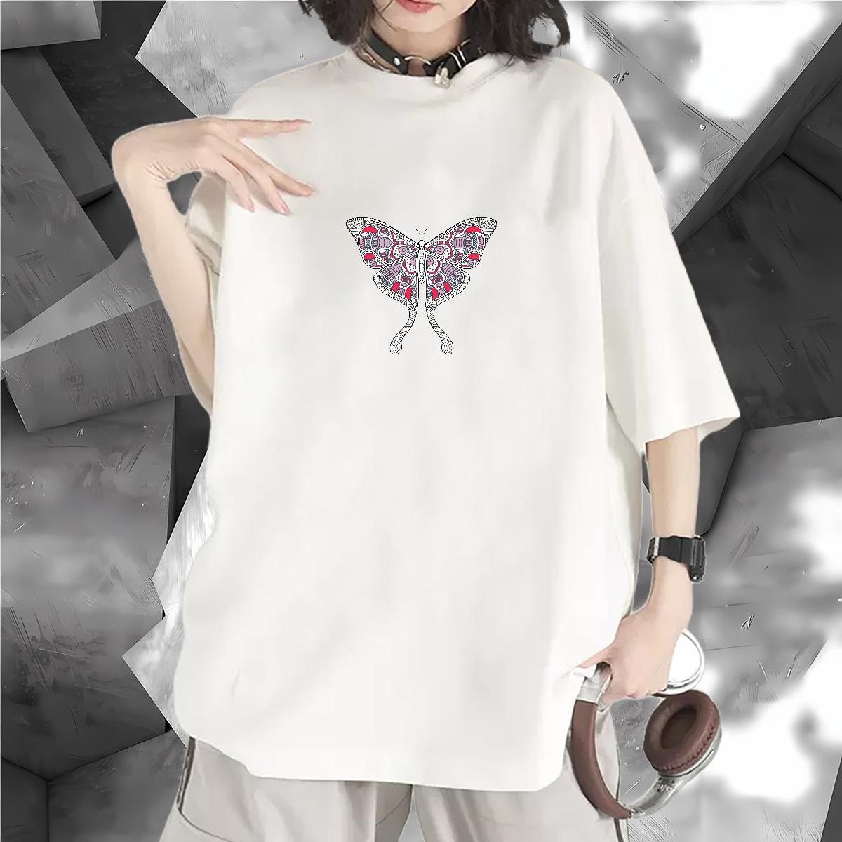 Loose T-Shirts for Women Breathable Crew Neck Tshirt for Man Woman Graphic Butterfly Sport 230g Pure Cotton Classic Tops