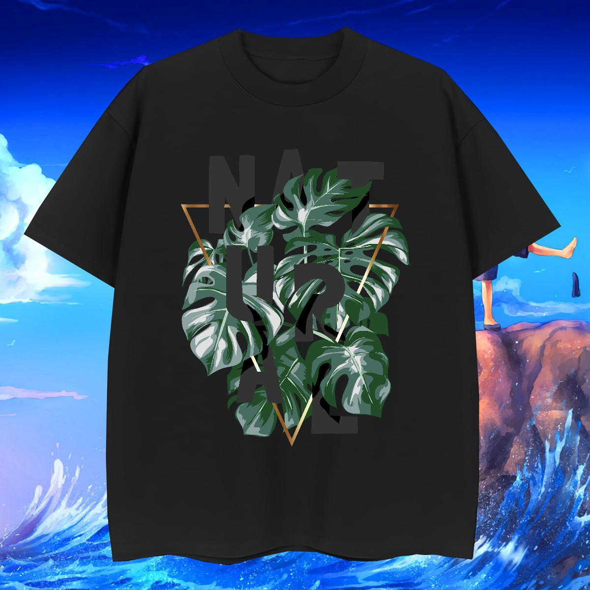 T-Shirts for Men 230g Pure Cotton tree Beach O Neck Short Sleeves Oversized 3XL 4XL Tshirt for Man Woman 2024 DIY Brand Wear