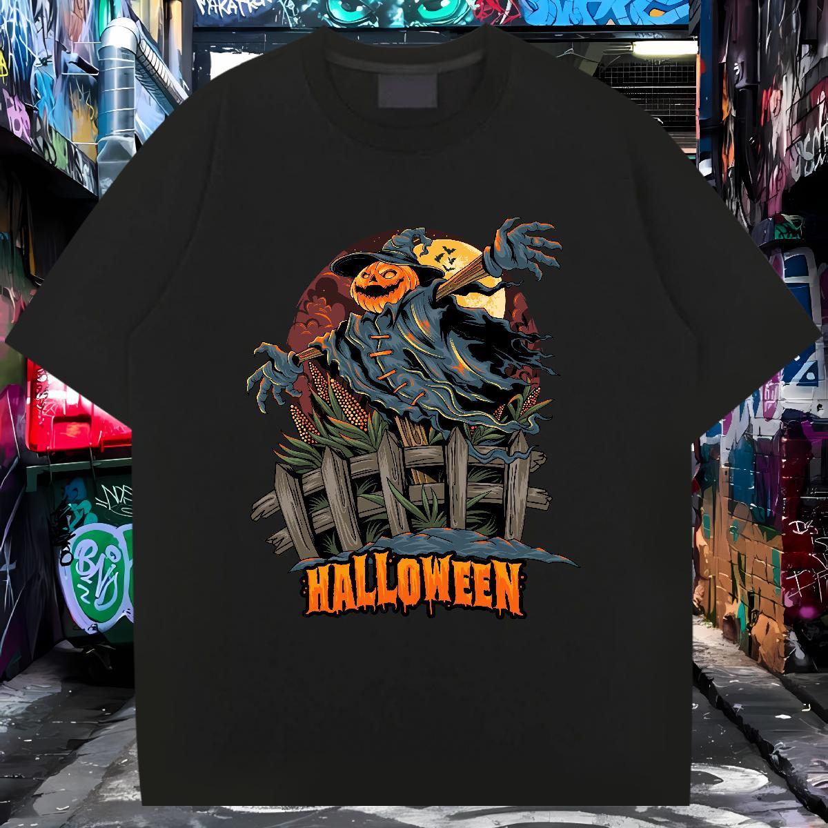 DIY Customized T Shirt For Man 230g Cotton Halloween Casual Tops Crew Neck Breathable Cool Mens Tshirts Cartoon Print