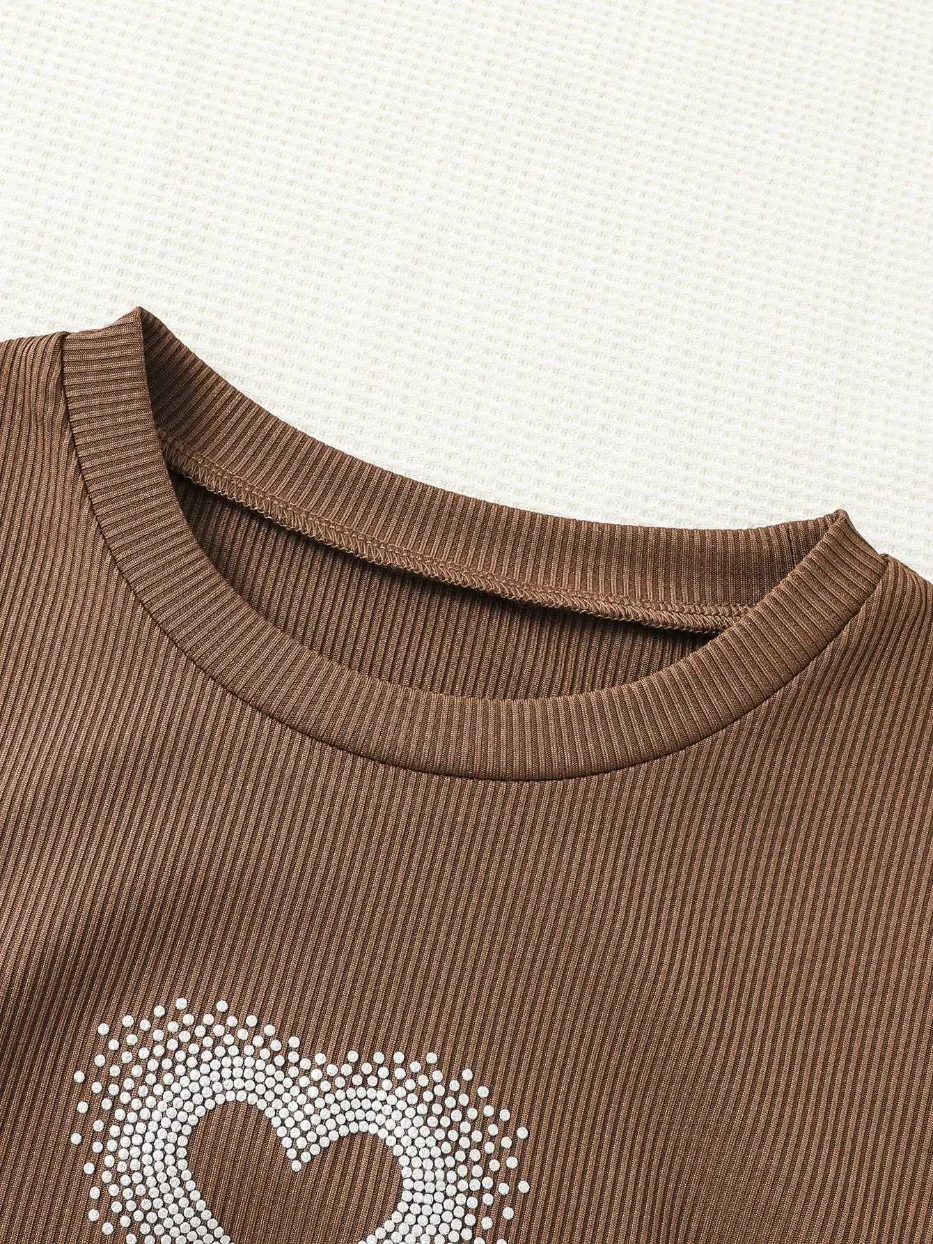 Brown Spice Girl Pure Fashion sexy dress Heart Print Girl Slim Short Sleeve pleated belly top Butock dress summerW240720