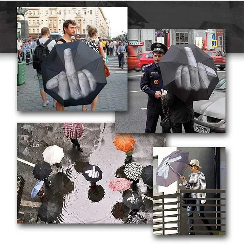 Middle Finger Folding Umbrella Windproof Strong Men Windproof Folding Personality Black Middle Finger Umbrellas Parasol WomenXJ240806