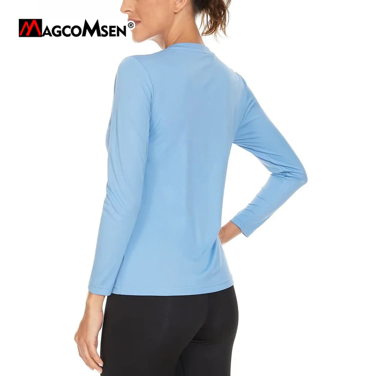 MAGCOMSEN Summer Womens Sun Protection V Neck Hiking Shirts Lightweight UPF50 Long Sleeve Quick Dry T-shirts Outdoor Pullovers 240806