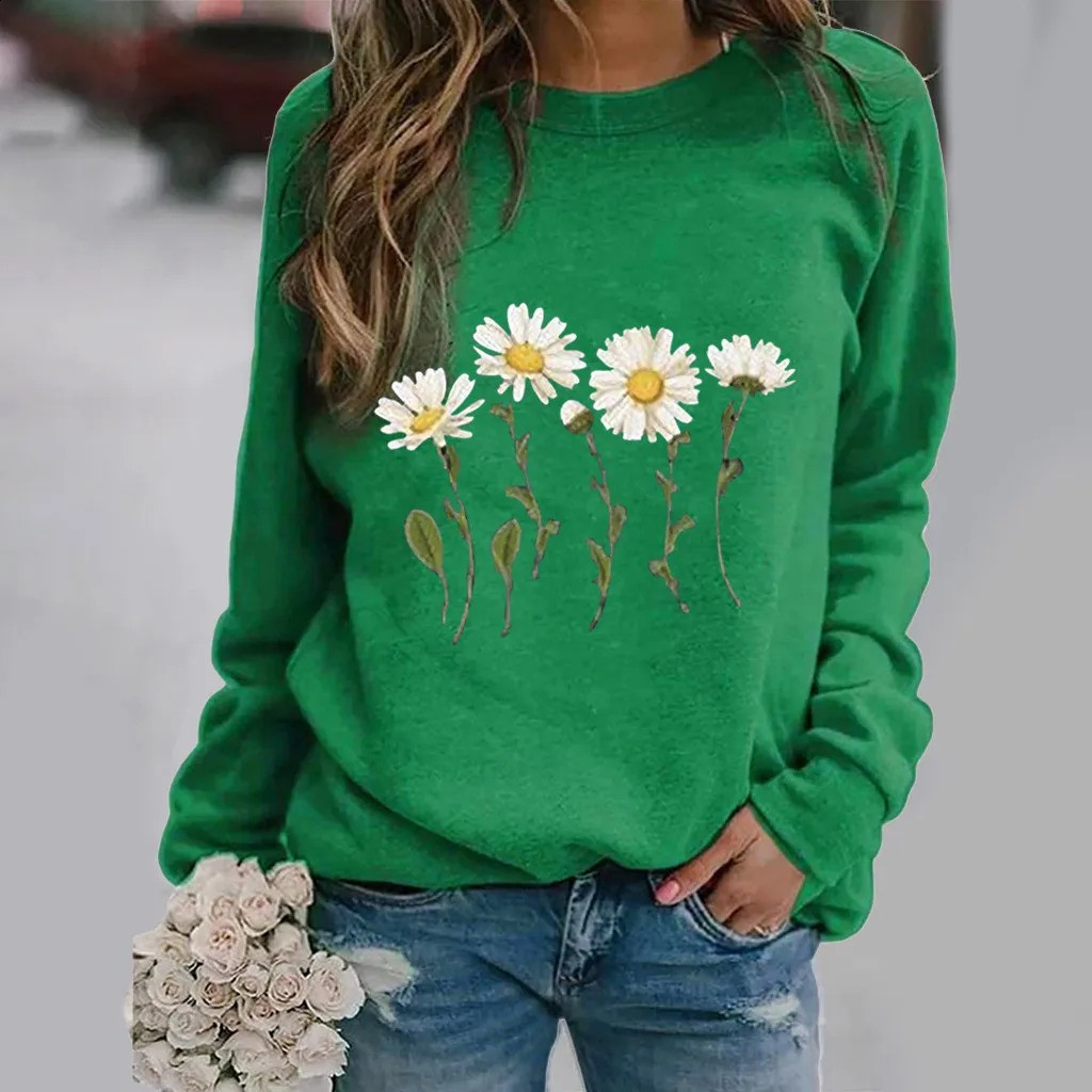 Daisy Pattern 3D Print Hoodie Women Streetwear Sweatshirts Y2k Hoodies Oversized O-Neck Pullovers Harajuku Tops Woman Clothing 240806