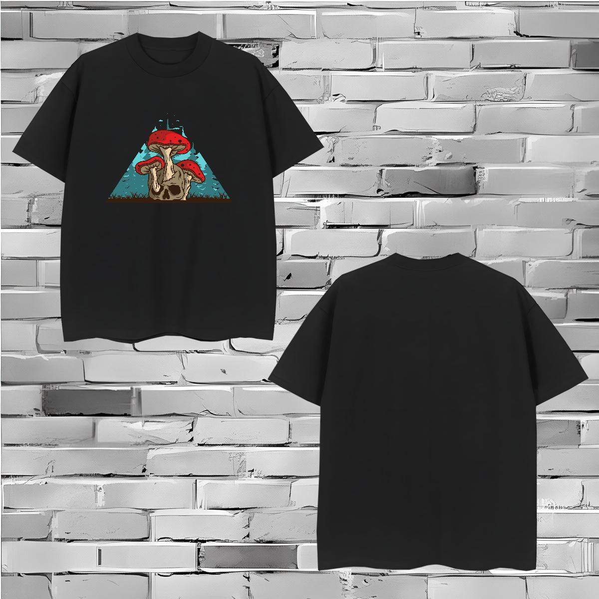 New Arrival Men T Shirts 230g Pure Cotton mushroom Daily Wear Tops Tees Crew Neck Breathable Comfortable Couples T Shirts DIY Printed