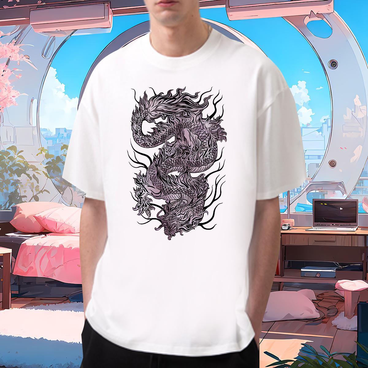 T Shirts Men 230g Cotton Black Purple Dragon Beach Breathable Plus Size Cartoon Men Tops Tees 2024 Designer TOP Quality Polos