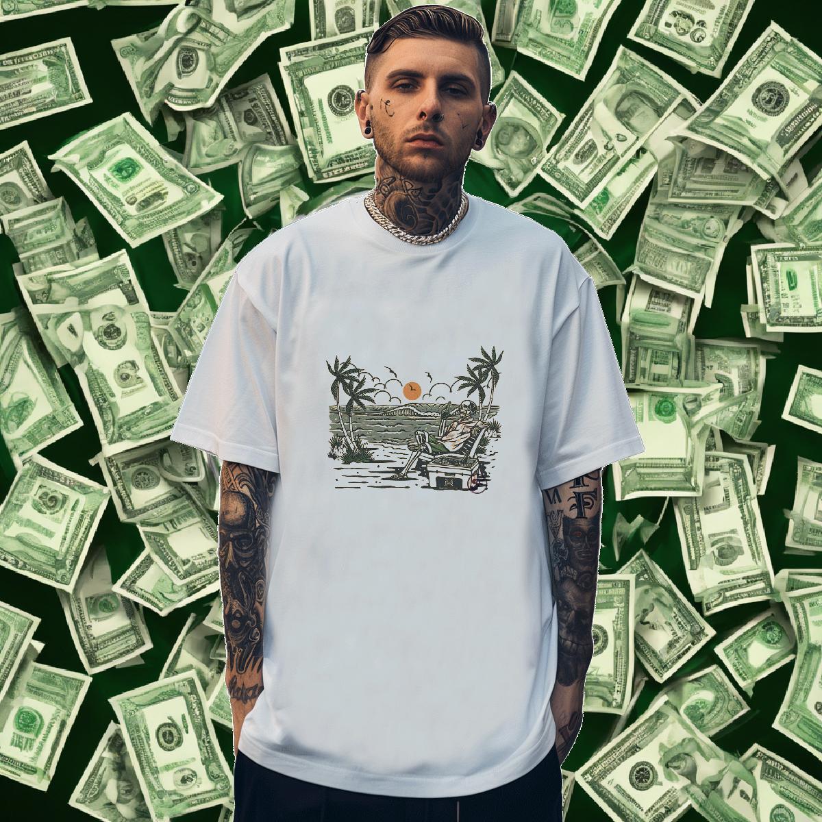 Wholesale Mens Tshirts 230g 100% Cotton High Street Hip Hop beach Custom Big Size Crew Neck Fashion T Shirt For Man Tees