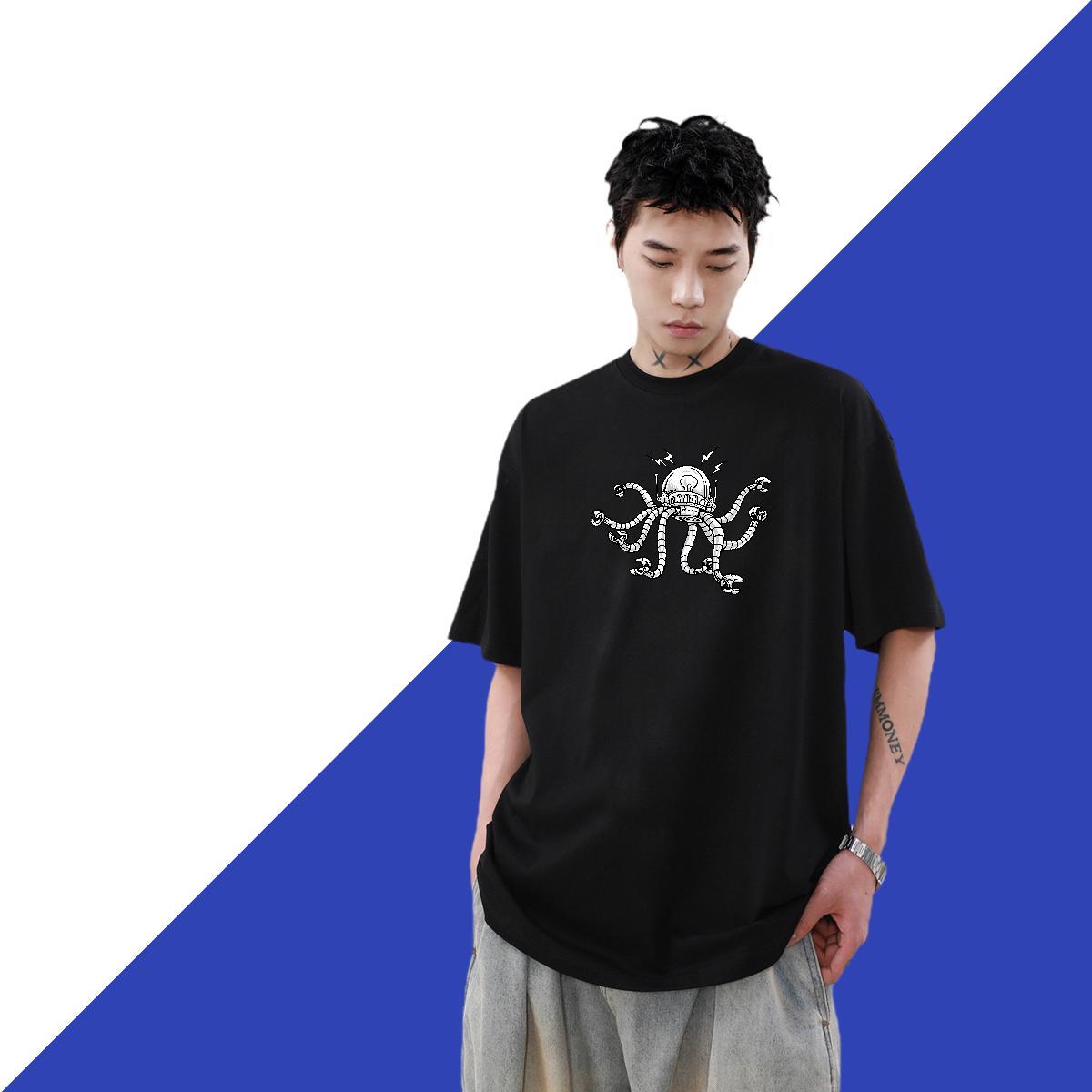 Loose Men Tshirts 230g Pure Cotton Sports Casual robot Asian Size O Neck Short Sleeves Custom T shirt Wear