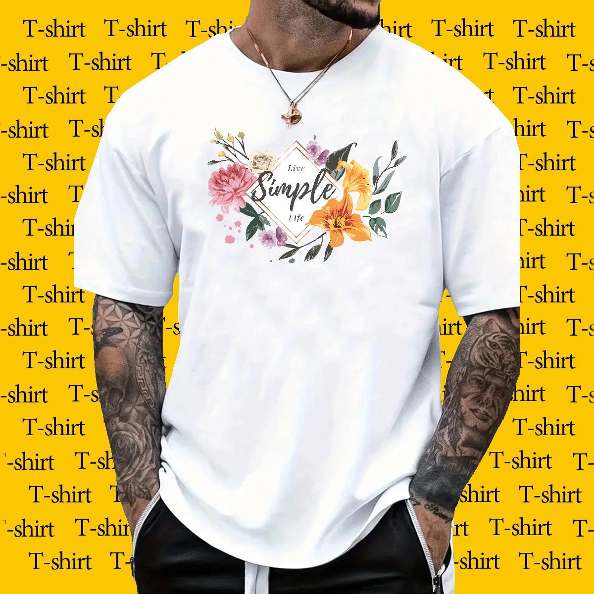Casual New Men T Shirts 230g 100% Cotton flower Street Tee Shirt Round Neck Short Sleeve Comfortable Tshirt for Man Woman DIY Printed
