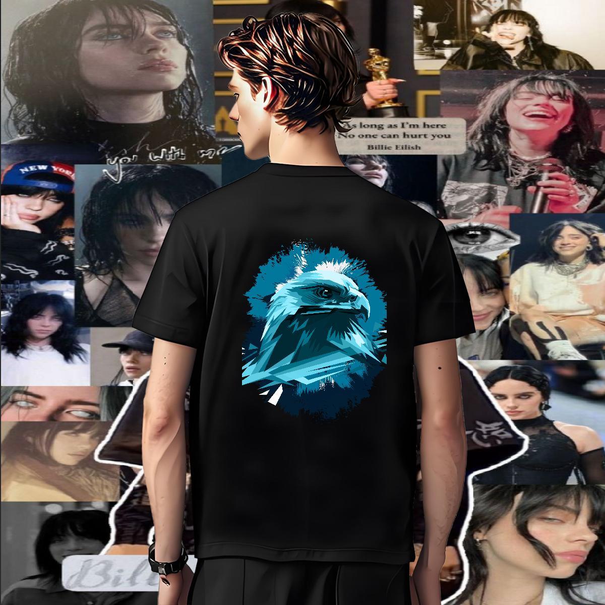 Fashion Casual Man T Shirts 230g Pure Cotton eagle Sport Tops Tees Short Sleeve O-Neck Brand Men Clothes T-Shirt DIY Anime