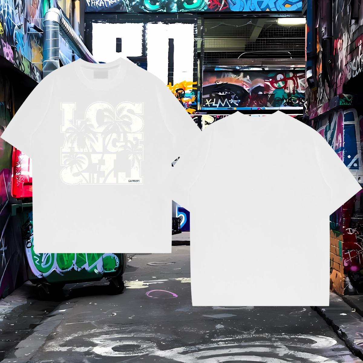 Men T Shirts 100% Cotton 230g painting Sport Crew Neck Anime Men Tops Tees Wholesale Loose Tops Shirt