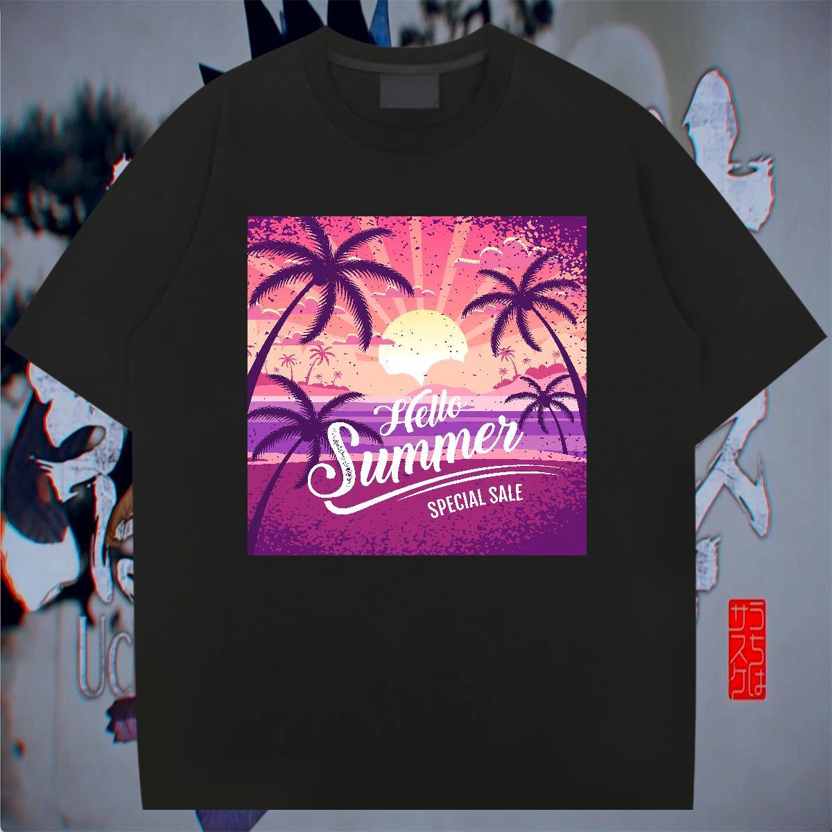 Designer Mens Tshirts 230g Pure Cotton Beach pink sky DIY Breathable Crew Neck Fashion Designer Mens T Shirts Tops Shirt