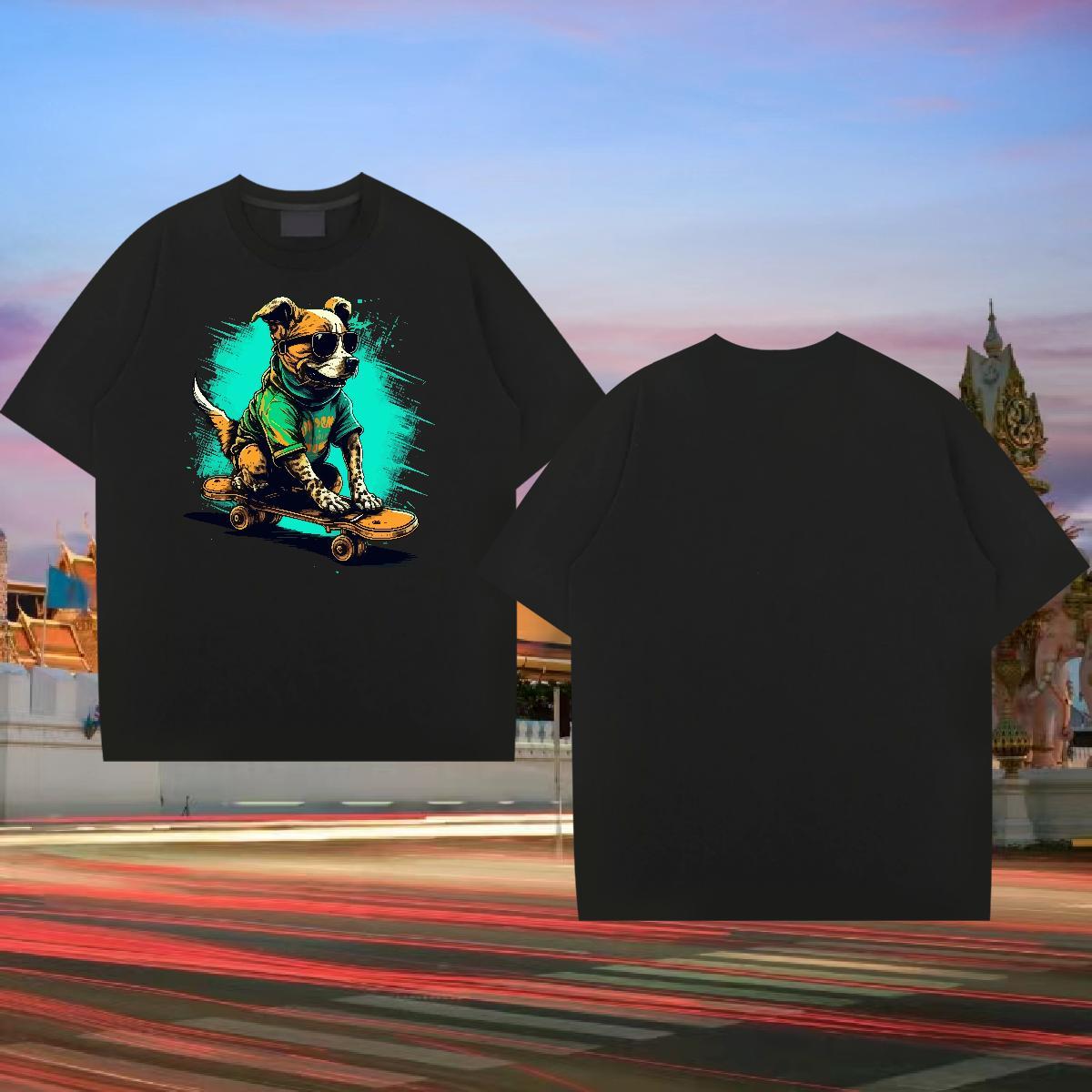 Fashion Casual Mens T Shirts 100% Cotton 230g dog High Street Hip Hop Tops Pure Cotton Soft Men Tees Cartoon Printing L-4XL