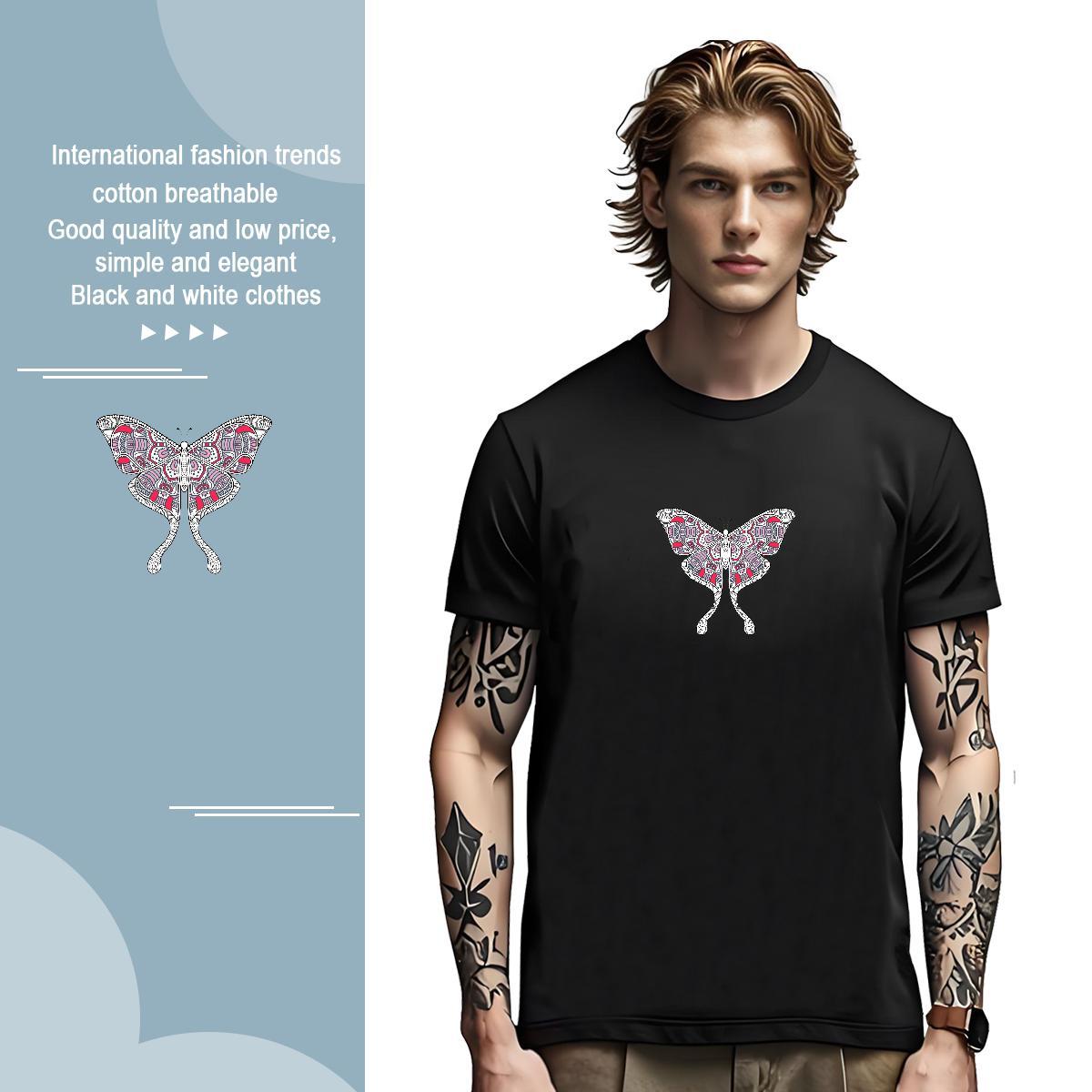T shirt 230g 100% Cotton Butterfly Daily Outfit Short Sleeve Soft Customized Print Tshirts Fashion Casual High Quality Tees