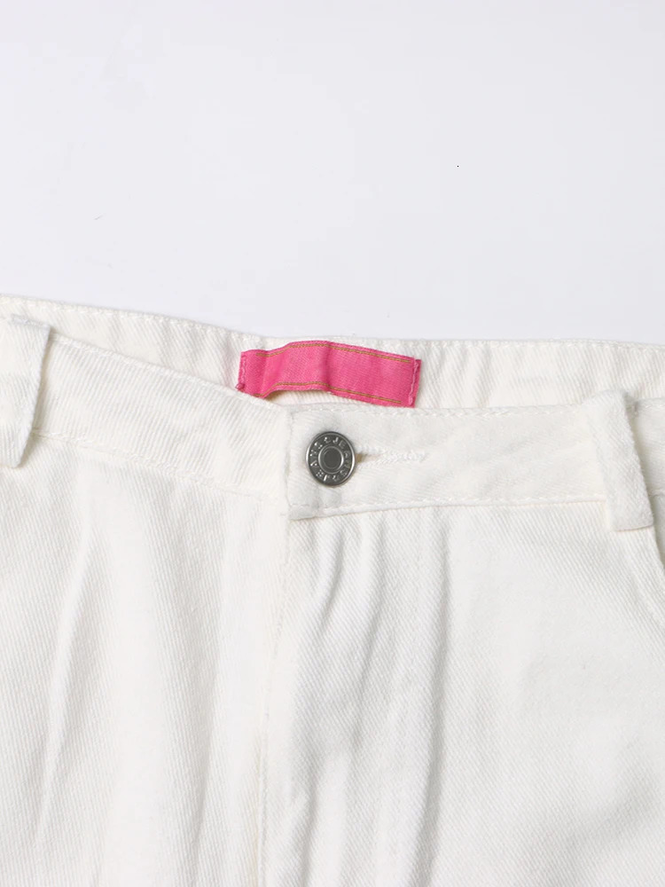 VGH White Loose Patchwork Pockets Trousers For Women High Waist Spliced Zipper Minimalist Casual Cargo Pants Female Fashion 240806