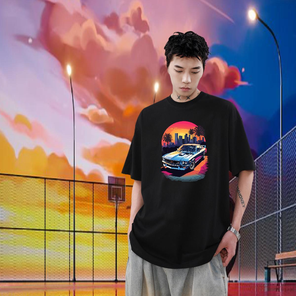 Casual New T-Shirts for Men high-rise Tops 230g Pure Cotton Street Casual Soft Floral Print Breathable Short Sleeve Men Tees