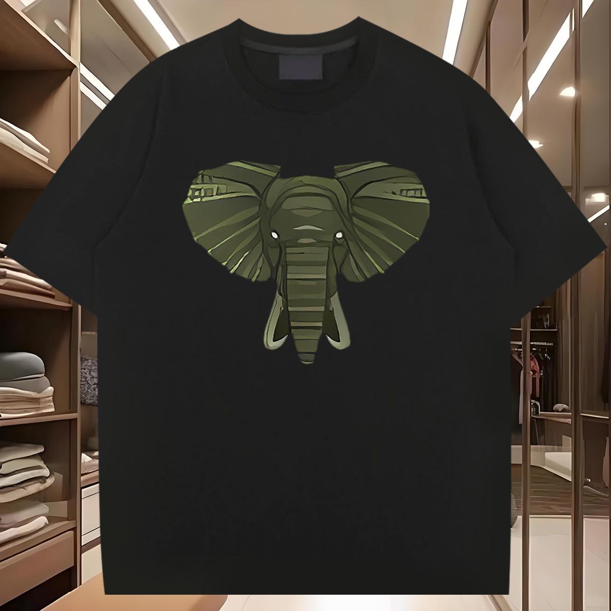T Shirts Men 100% Cotton 230g Elephant Outdoor O-Neck Short Sleeve Black White Mens Tshirts Fashion Design Unisex Tops