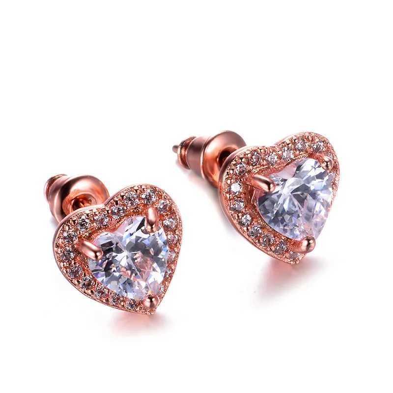 Cute womens small white crystal zircon stud earrings fashionable heart-shaped womens wedding jewelry W240803
