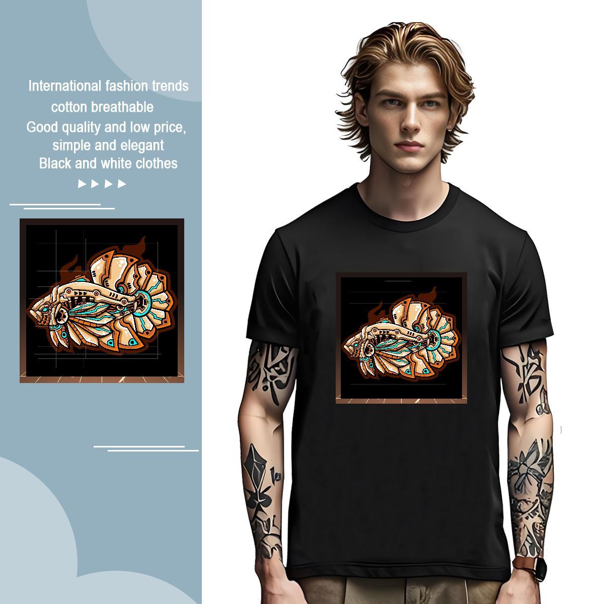 Classic Mens Tshirts 230g Pure Cotton Robotic fish T-Shirts for Men Casual Beach Breathable Short Sleeve Custom Print Plus Size Brand Top Tees