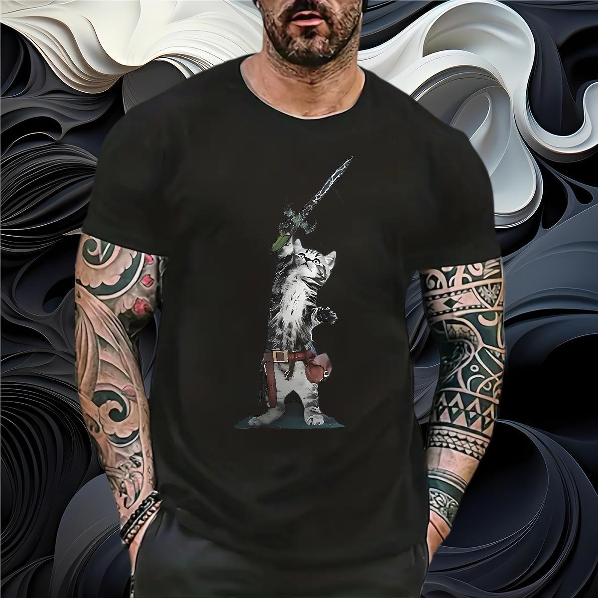 2024 Summer T Shirts Men 230g Pure Cotton cat Hip Hop Tops Short Sleeve Soft Classic Couples T Shirts Custom Printed
