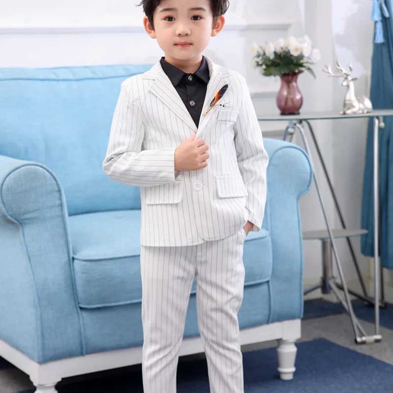 Suits Japan Boys White Black Jacket Pants 2Pcs Clothing Set Gentleman Kids Formal Wedding Suit Children Performance Graduation Dress