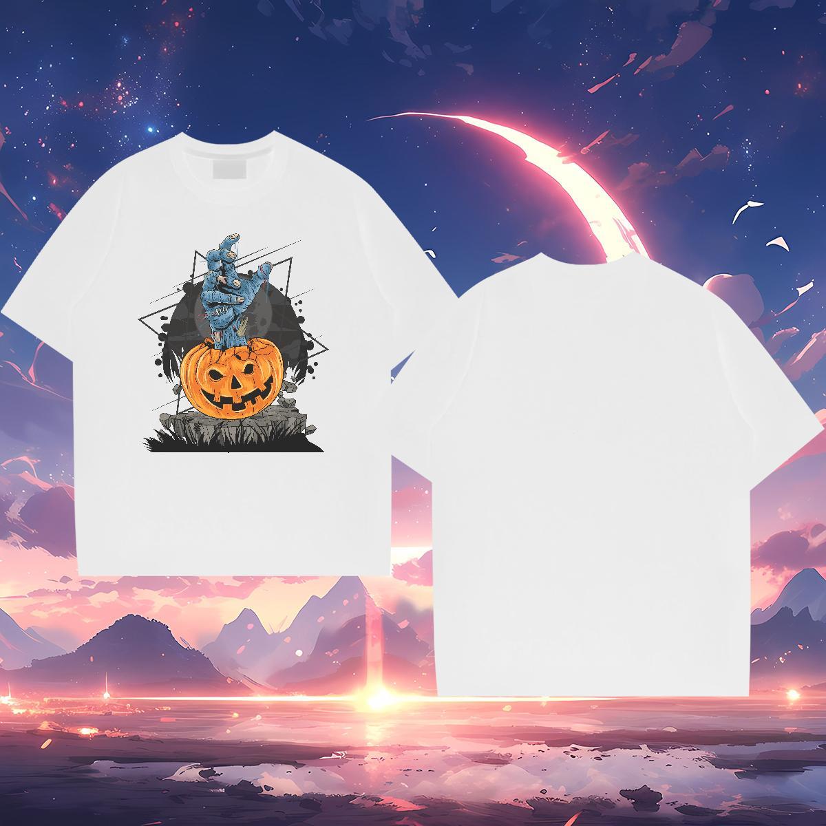 Factory Direct Men T Shirts 230g 100% Cotton Halloween Spring Summer Top Tees Breathable Short Sleeve Unisex Men Clothes T-Shirt DIY Logo Oversized