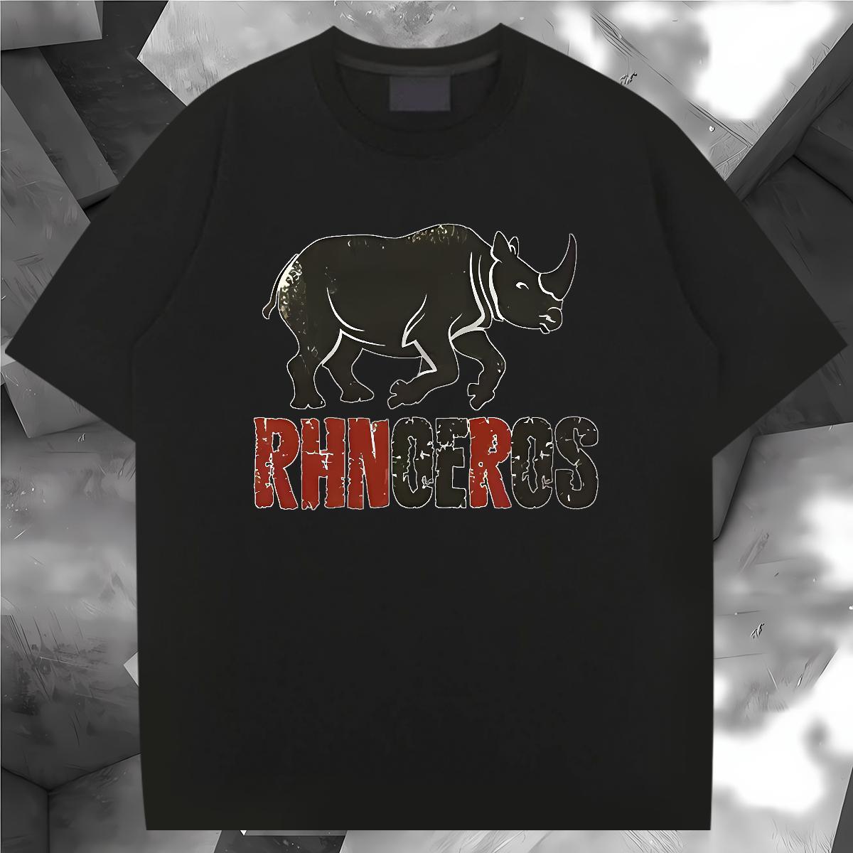 Fashion T Shirt For Man 230g Pure Cotton rhinoceros Sports Casual Tops Shirt Breathable Short Sleeve Unisex Couples T Shirts DIY Anime