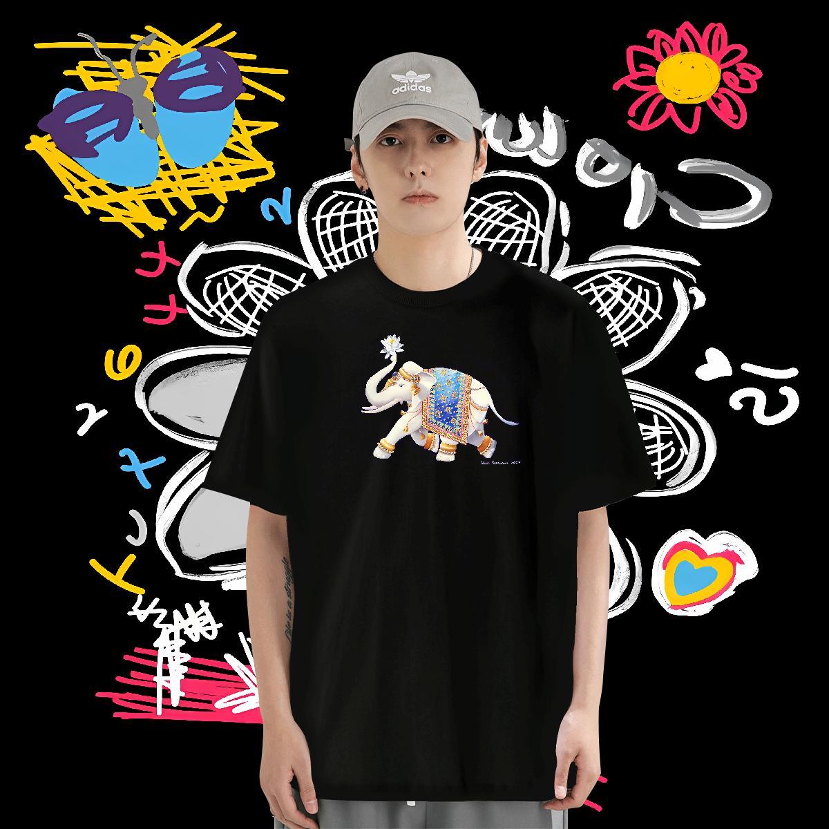 T Shirts Men 230g Cotton elephant Street Crew Neck Custom Cartoon Men Tshirts Casual New Comfortable Tops