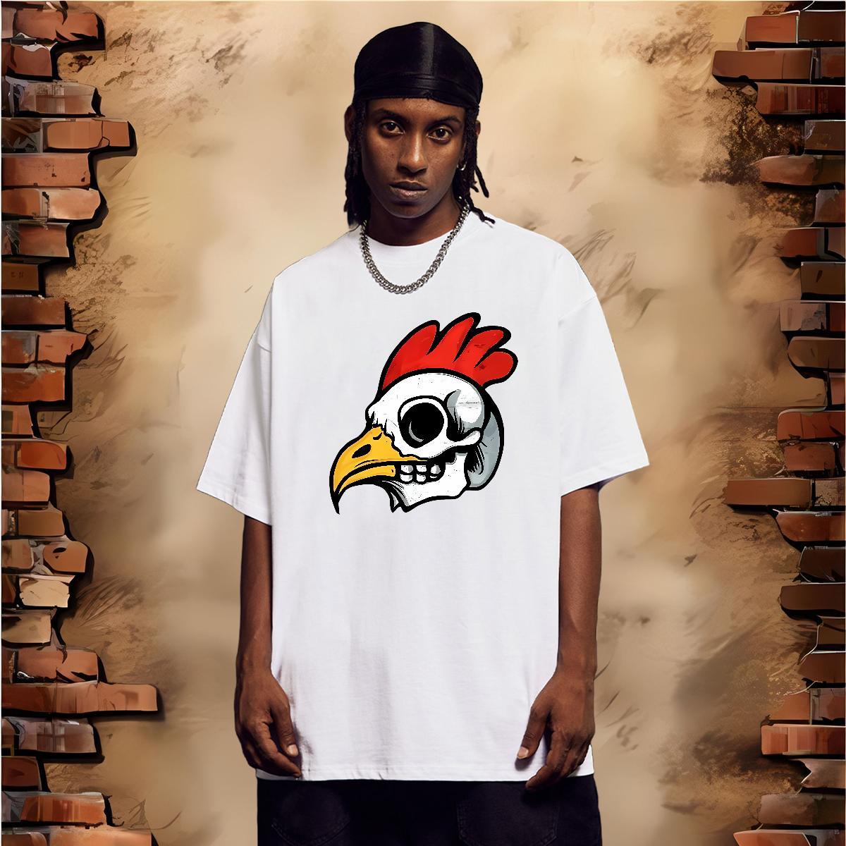 Men T Shirts 230g Pure Cotton chicken High Street Hip Hop Crew Neck Breathable Floral Print Men Clothes T-Shirt New Arrival Designer Wear