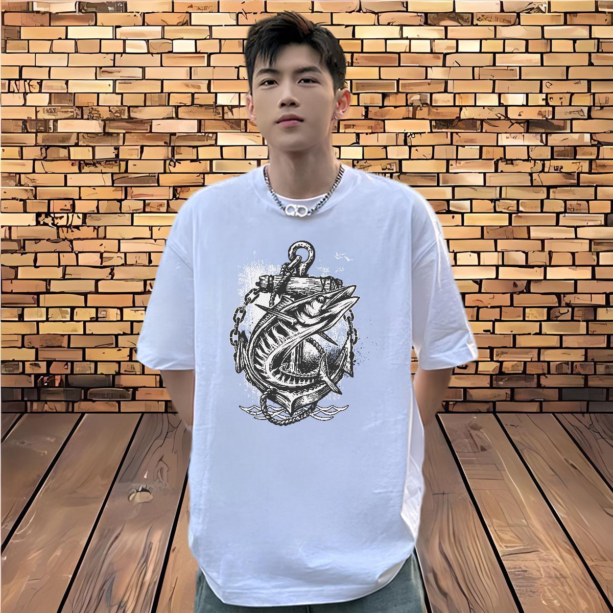 Factory Direct Man T Shirts 230g Pure Cotton fish Outdoor Clothings Breathable Short Sleeve Designer Men Clothes T-Shirt Anime Print