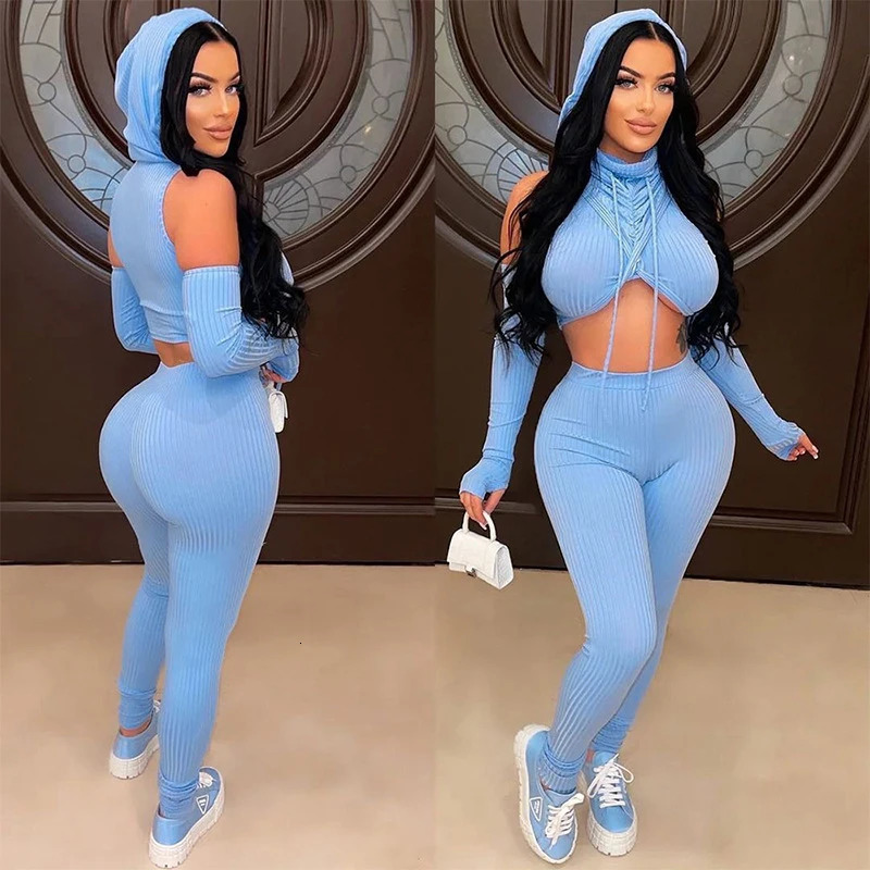 2 Piece Set Spring Autumn Y2k Irregular Fashion Tracksuit Off Shoulder Hoodies Crop TopHigh Waist Trousers Skinny Outfits 240806