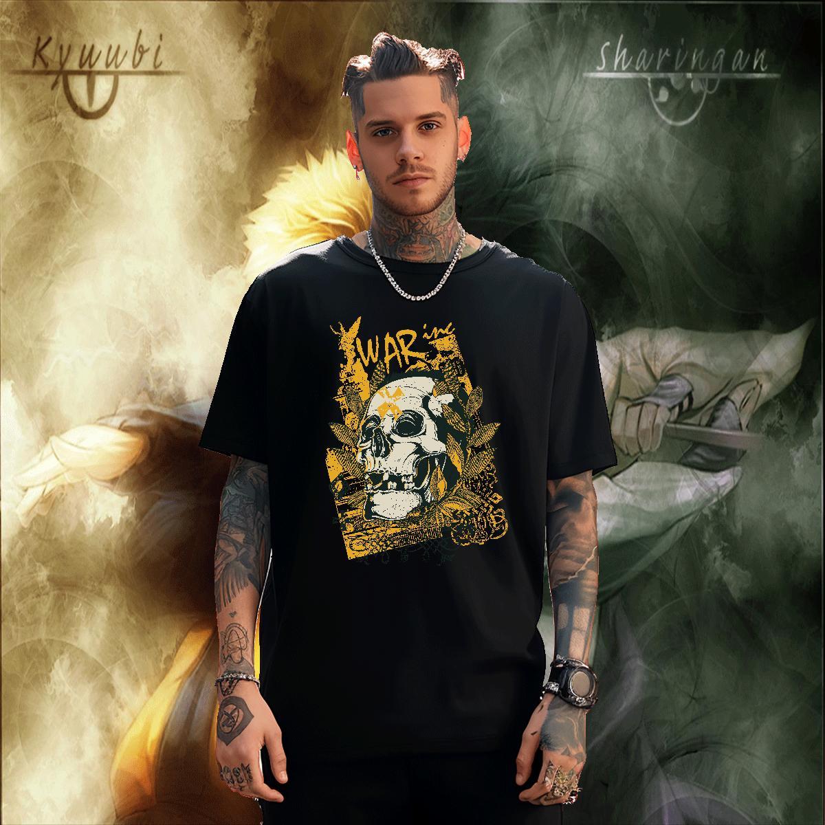 Fashion New T-Shirts for Men skull Wear 100% Cotton 230g Street Free Shipping DIY Logo Oversized Round Neck Short Sleeve Tshirts
