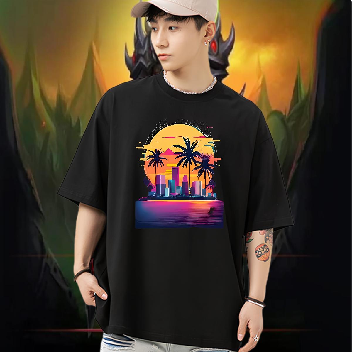 2024 Summer T-Shirts 230g 100% Cotton high-rise Sports Casual Clothings Breathable Short Sleeve Wholesale Men Tees Graphic