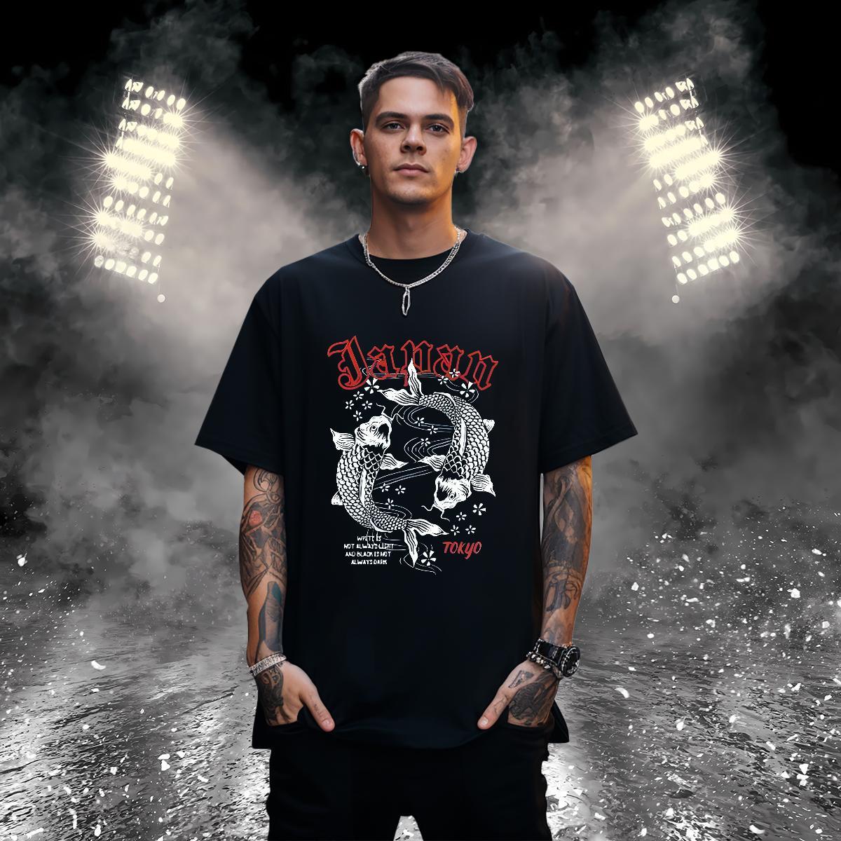 Man T Shirts 230g Pure Cotton fish Anime Printing Street Breathable Short Sleeve DIY Printed Men Tees Factory Direct Cool Tops