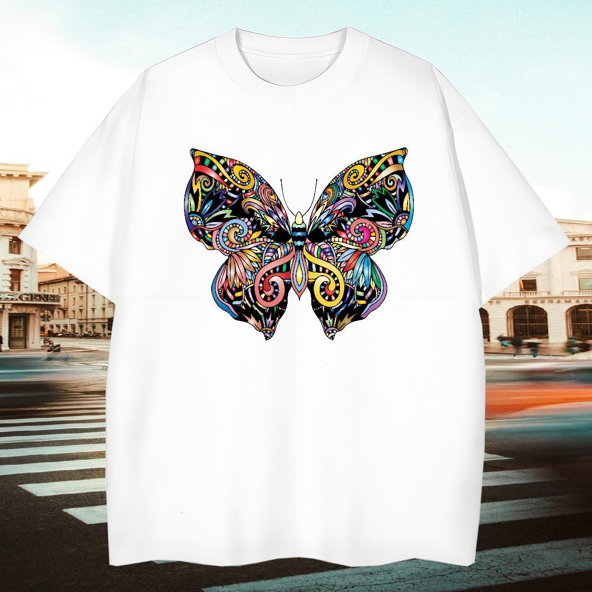 Soft Men Tshirts 230g 100% Cotton Hip Hop Butterfly Plus Size Custom O-Neck Short Sleeve 2024 DIY T Shirt For Man Wear