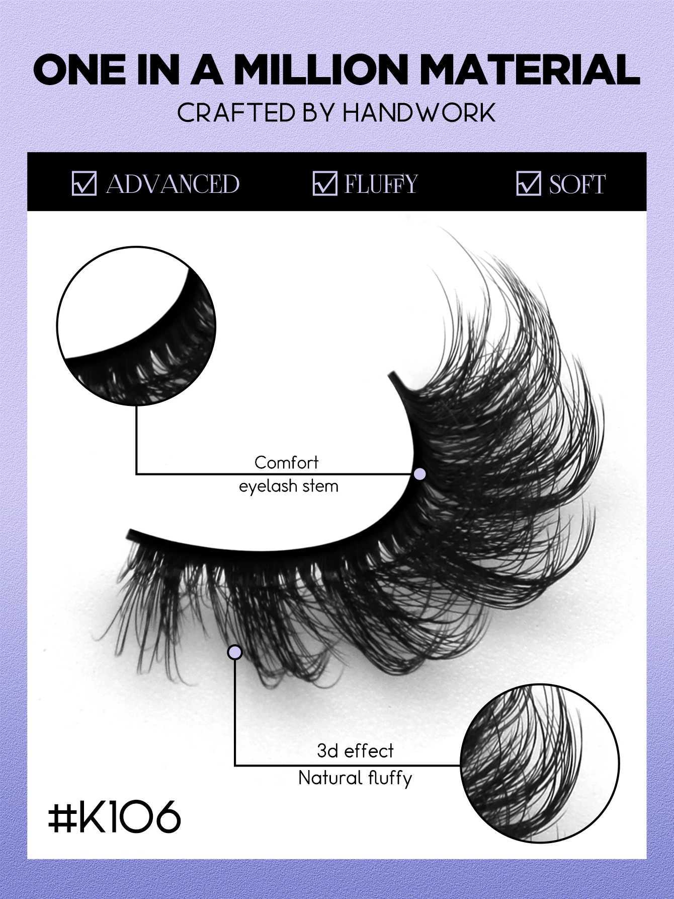 Groinneya Fluffy 3D artificial mink dramatic volume false eyelashes natural appearance soft full thickness curly Wispy eyelash extension W240803